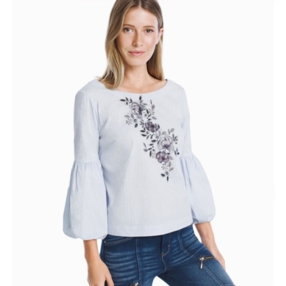 3/$25 WHBM striped embroidered top | 8